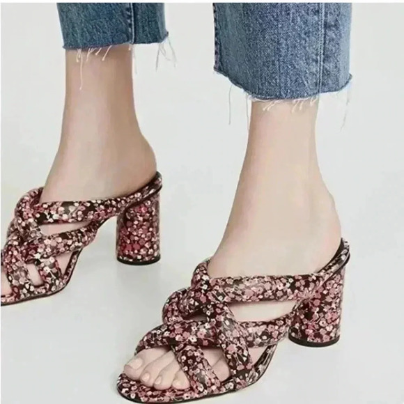 Rebecca Minkoff | Amandine Red Floral Cone Heel Sandal 7.5 - Picture 1 of 9